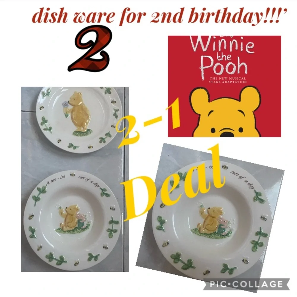 2-1 Deal NEW Disney Winnie pooh 1-white dishware & 1-bowl 2ish sort